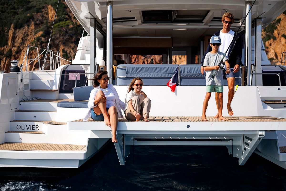 Deck of Voilà, a Bali 5.2 catamaran at Grad Kaštela, Croatia