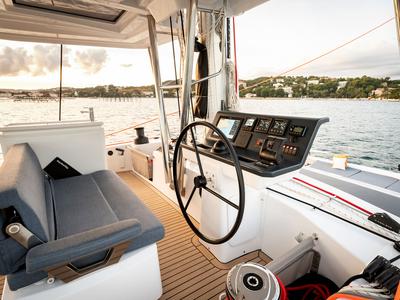 Cockpit of Voilà, a Bali 5.2 catamaran at Grad Kaštela, Croatia