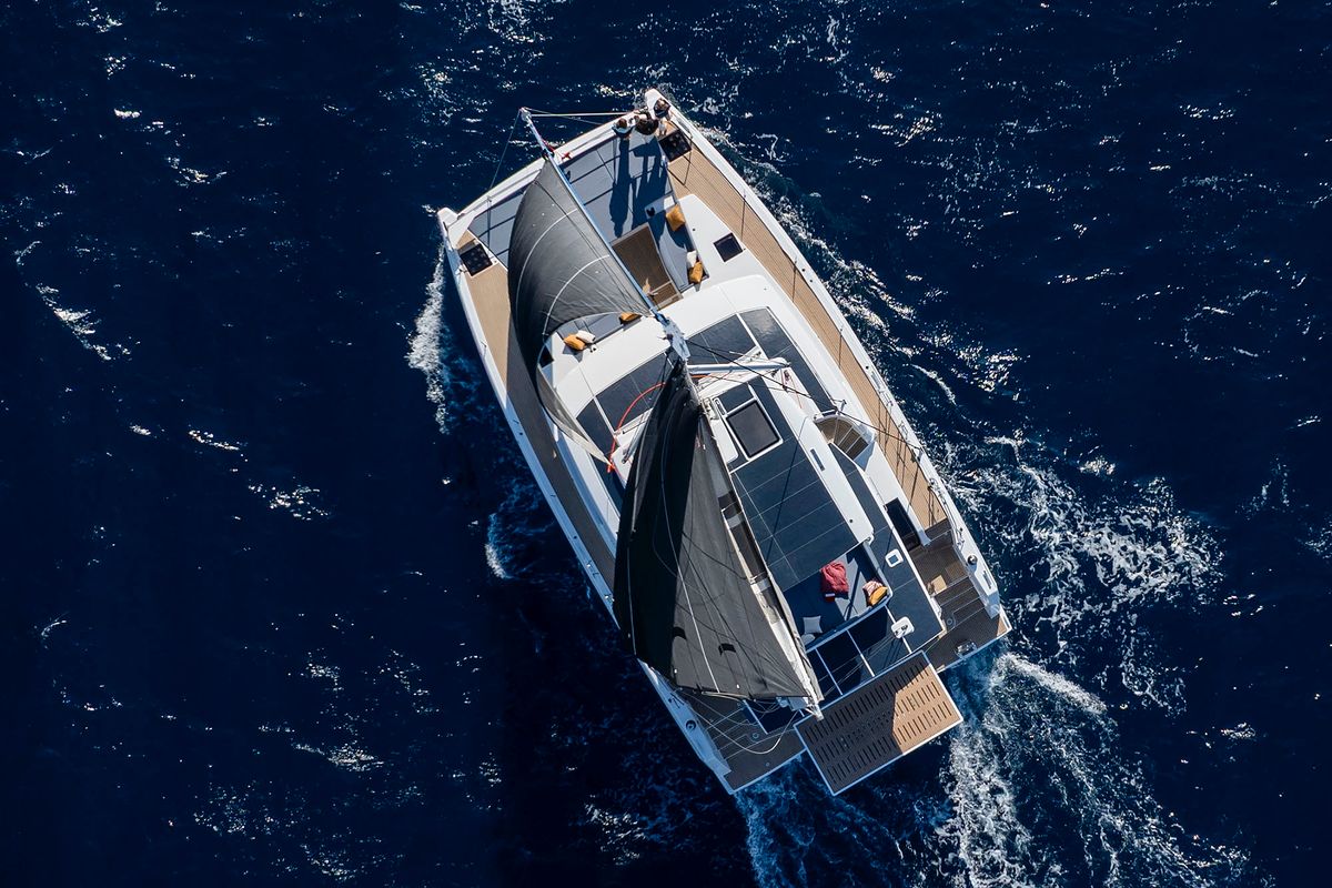 Exterior view of Voilà, a Bali 5.2 catamaran at Grad Kaštela, Croatia