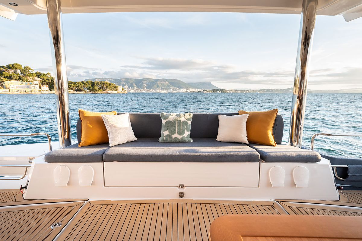 Deck of Voilà, a Bali 5.2 catamaran at Grad Kaštela, Croatia
