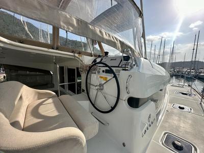 Cockpit of Sail Castor, a Lagoon 40 catamaran at Fethiye, Turkey