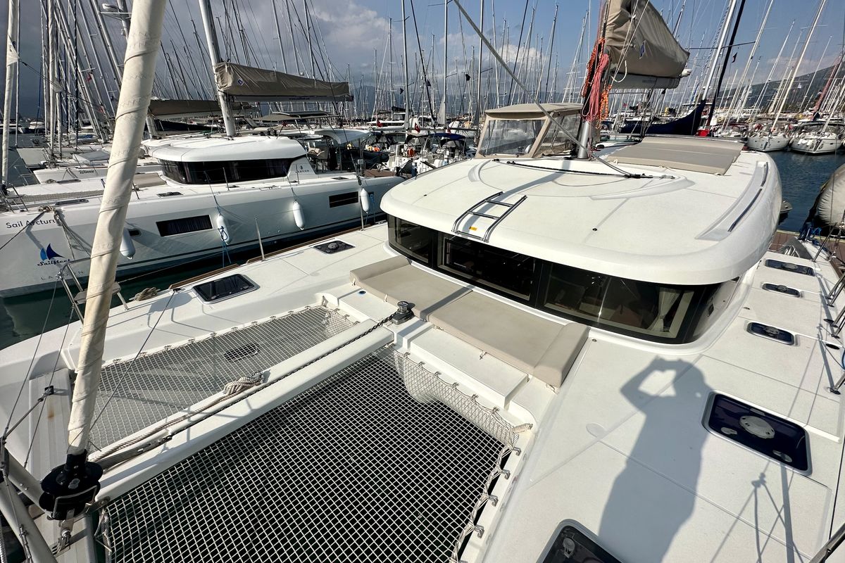 Deck of Sail Castor, a Lagoon 40 catamaran at Fethiye, Turkey