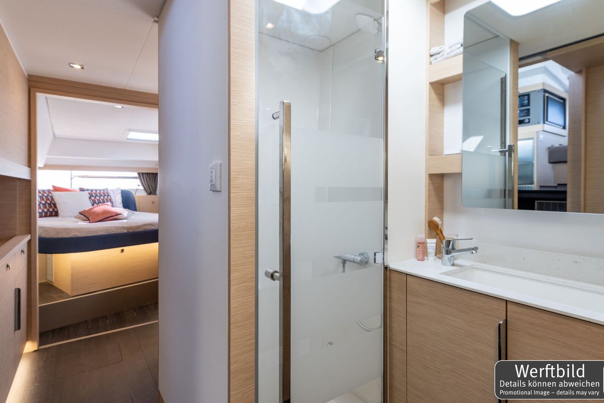 Head on Hi Iaka, a Fountaine Pajot FP 44 Maestro catamaran at Palma de Mallorca, Spain