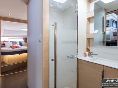 Galley of Hi Iaka, a Fountaine Pajot FP 44 Maestro catamaran at Palma de Mallorca, Spain