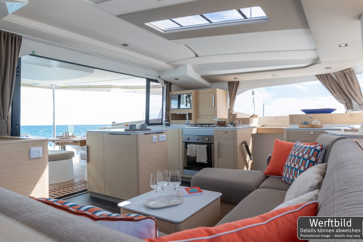 Head on Hi Iaka, a Fountaine Pajot FP 44 Maestro catamaran at Palma de Mallorca, Spain
