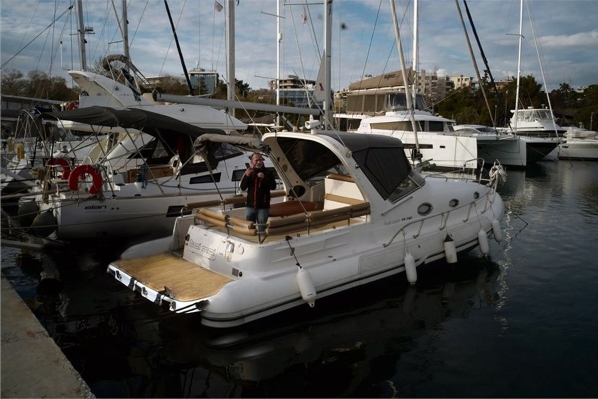 Exterior view of Toi Moi, a Gulet Mostro Cabin 9 motorboat at Athens, Greece