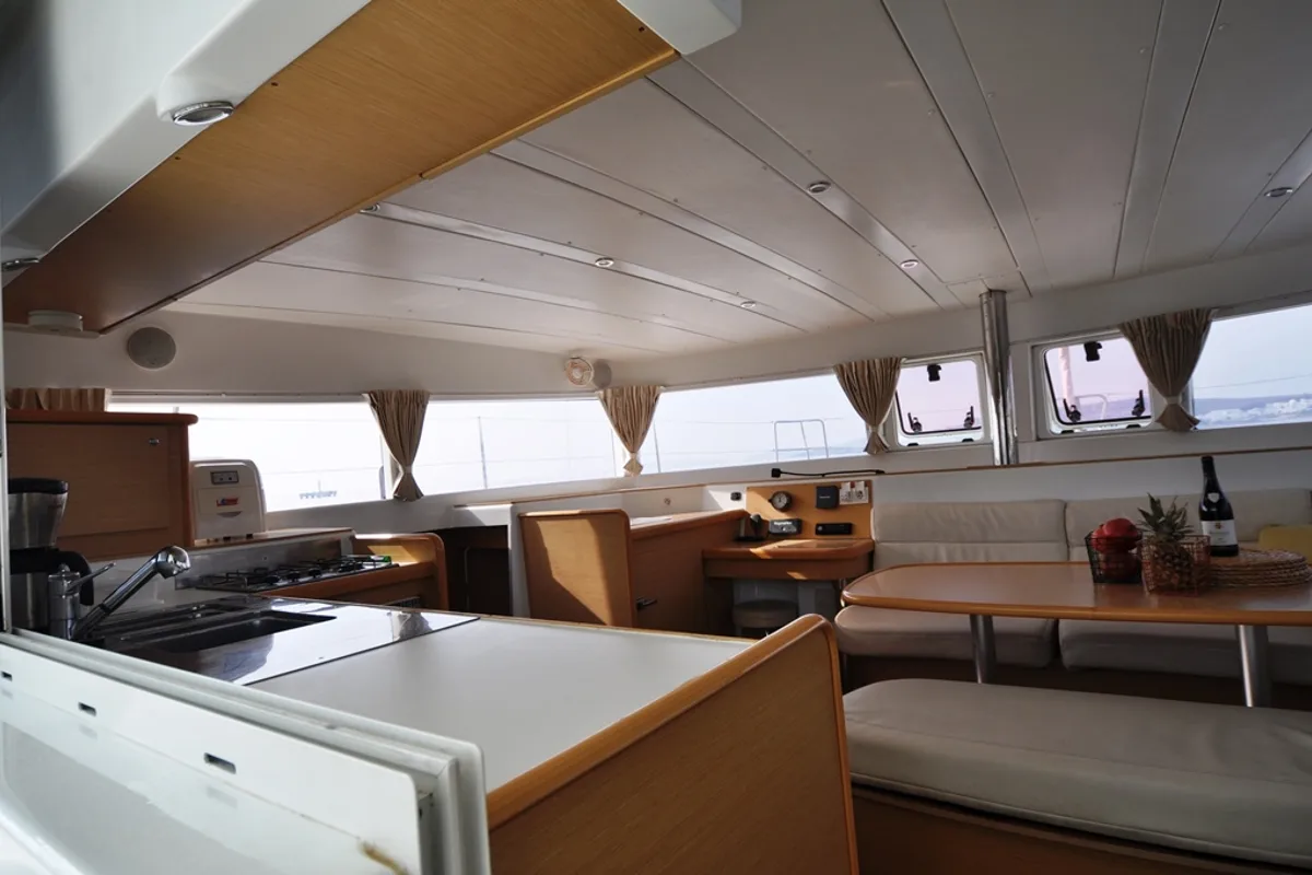 Salon of Paluko, a Lagoon 421 catamaran at Bodrum, Turkey