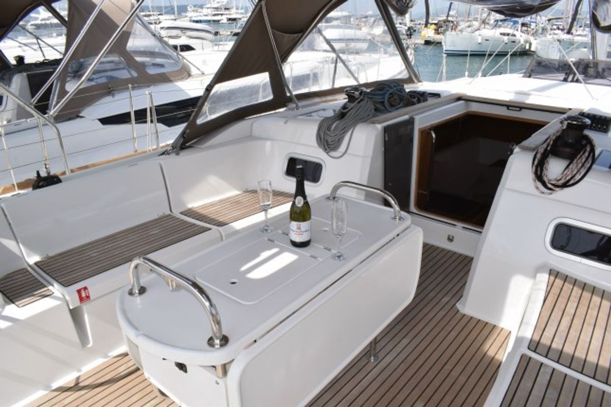 Deck of 4Fun, a Jeanneau Sun Odyssey 519 sailboat at Grad Kaštela, Croatia