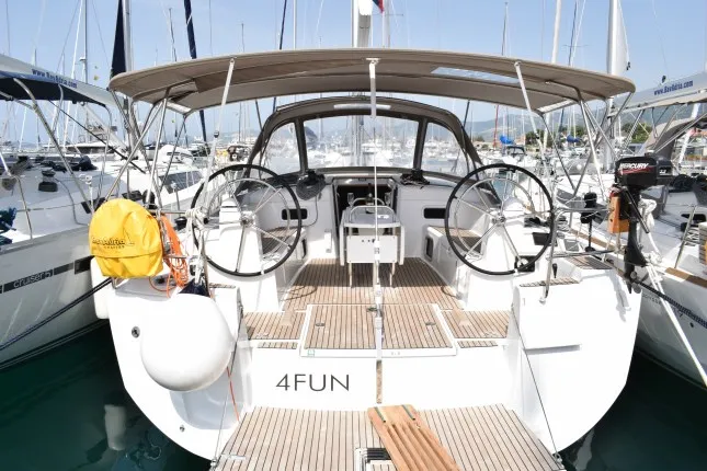 Cockpit of 4Fun, a Jeanneau Sun Odyssey 519 sailboat at Grad Kaštela, Croatia