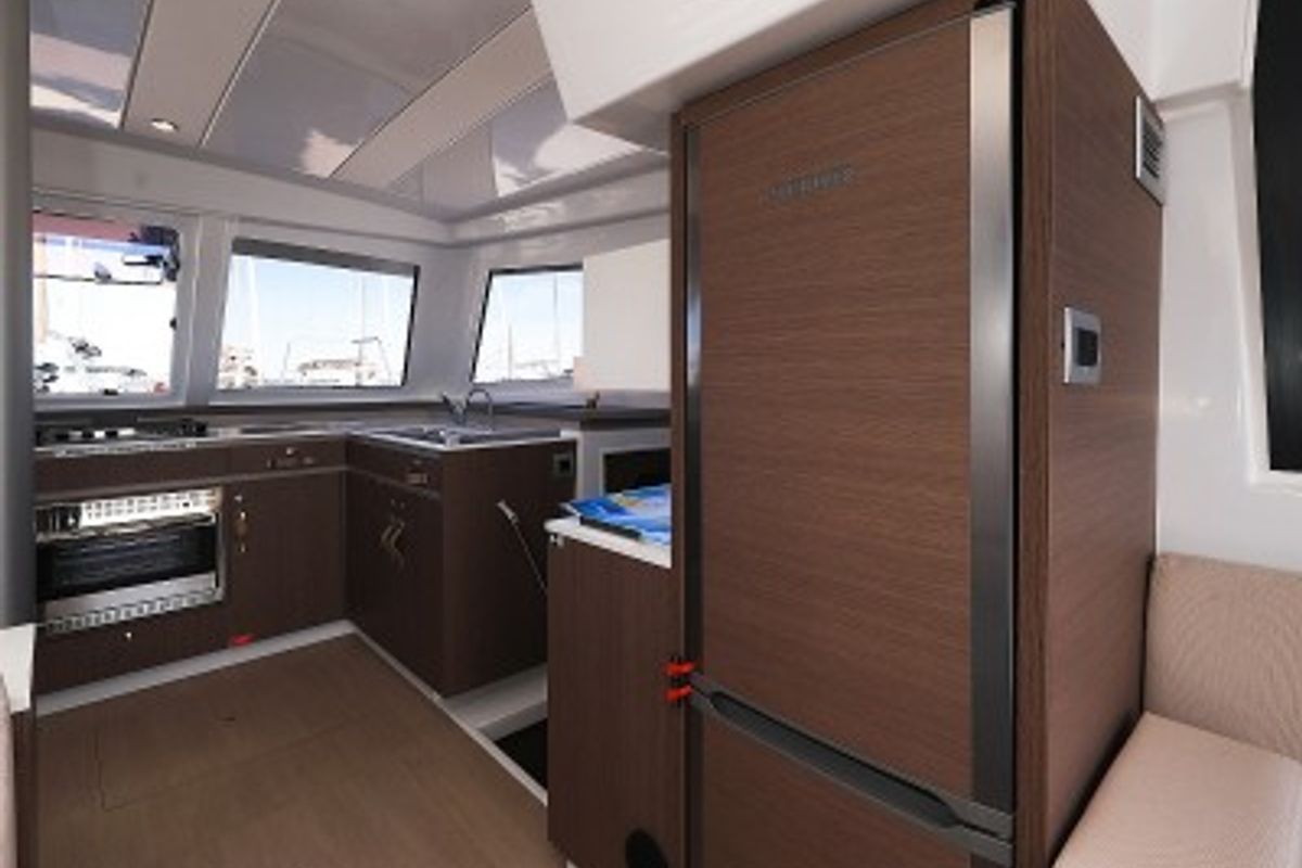 Galley of Atos, a Bali Catspace catamaran at Grad Biograd na Moru, Croatia