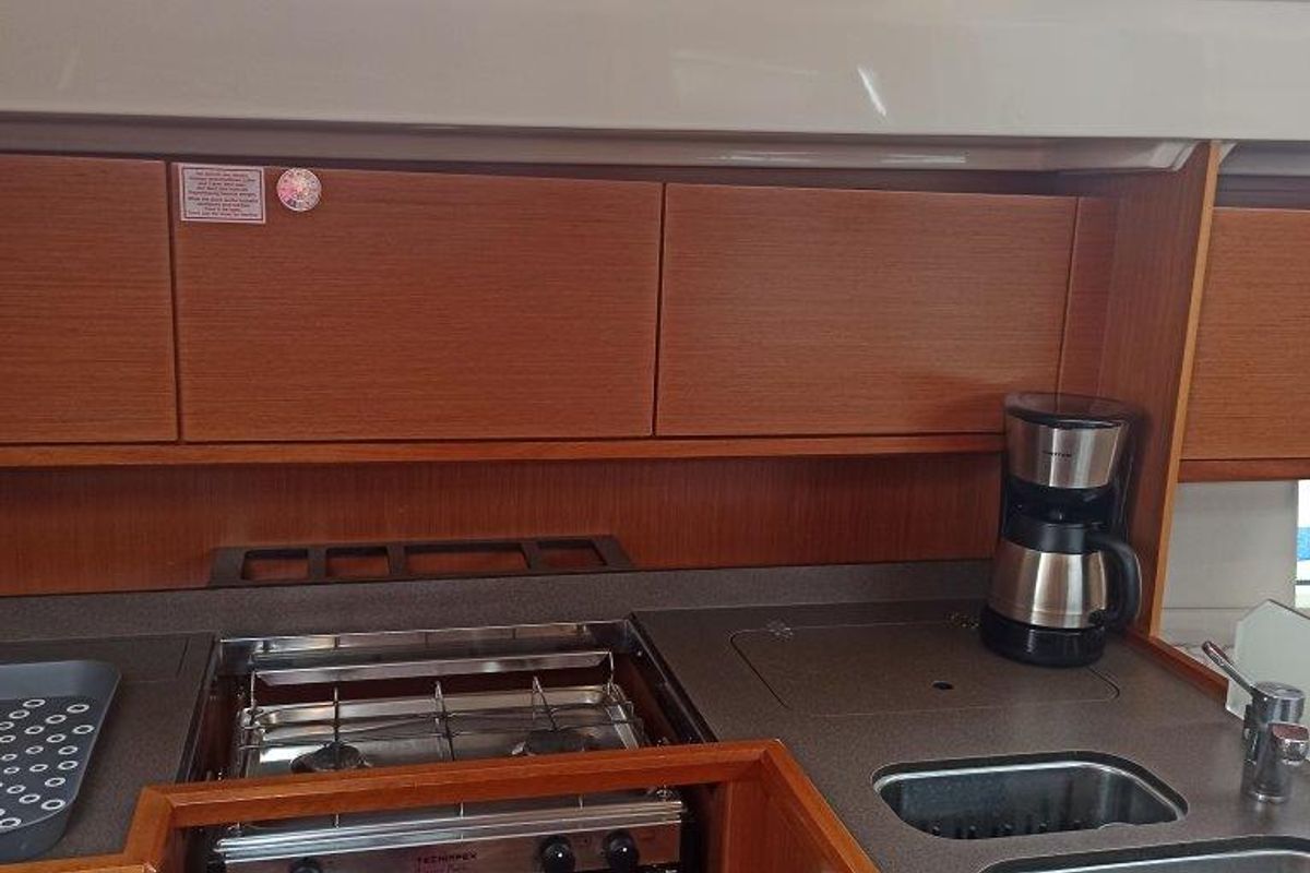 Galley of Nutmeg, a Bavaria C45 sailboat at Municipal Unit of Lefkada, Greece