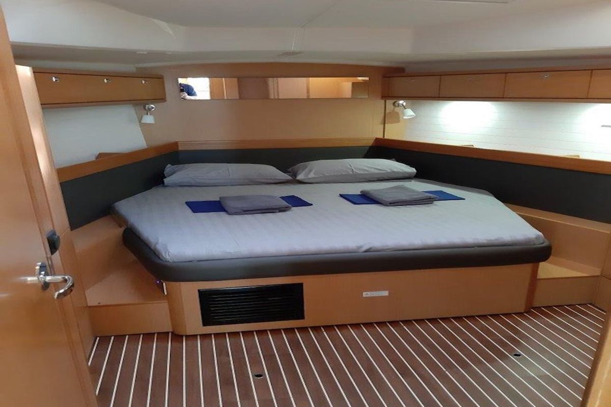 Cabin on Kingsman, a Bavaria Cruiser 46 sailboat at Mai Khao, Thailand
