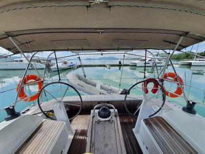 Cockpit of Kingsman, a Bavaria Cruiser 46 sailboat at Mai Khao, Thailand