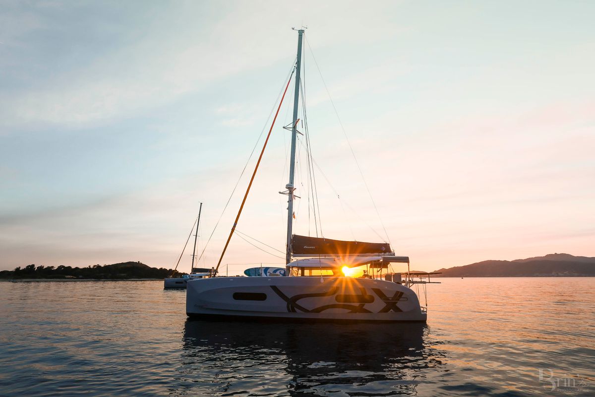 Exterior view of ADOC, a Excess 11 catamaran at Ajaccio, France