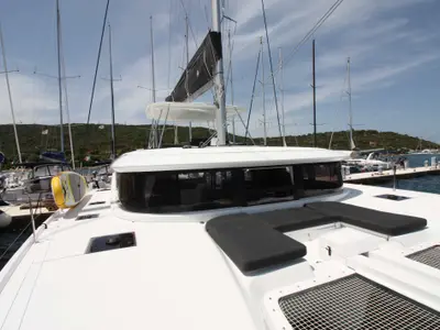 Deck of Westerlund, a Lagoon 46 catamaran at Grand Anse, Grenada