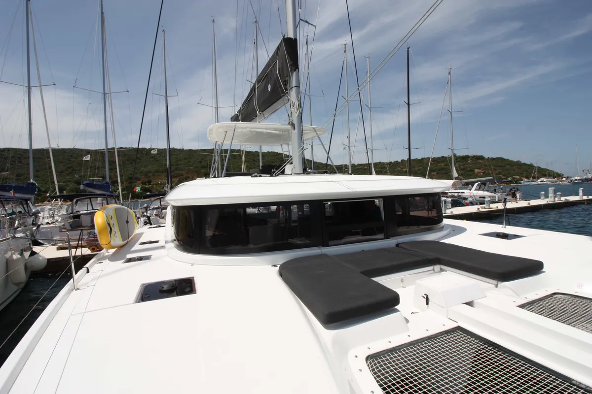 Deck of Westerlund, a Lagoon 46 catamaran at Grand Anse, Grenada