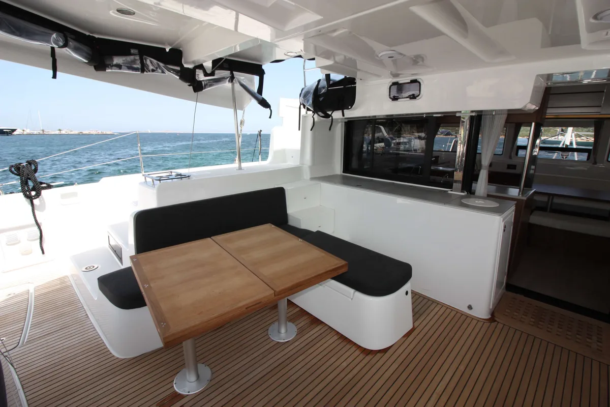 Deck of Westerlund, a Lagoon 46 catamaran at Grand Anse, Grenada