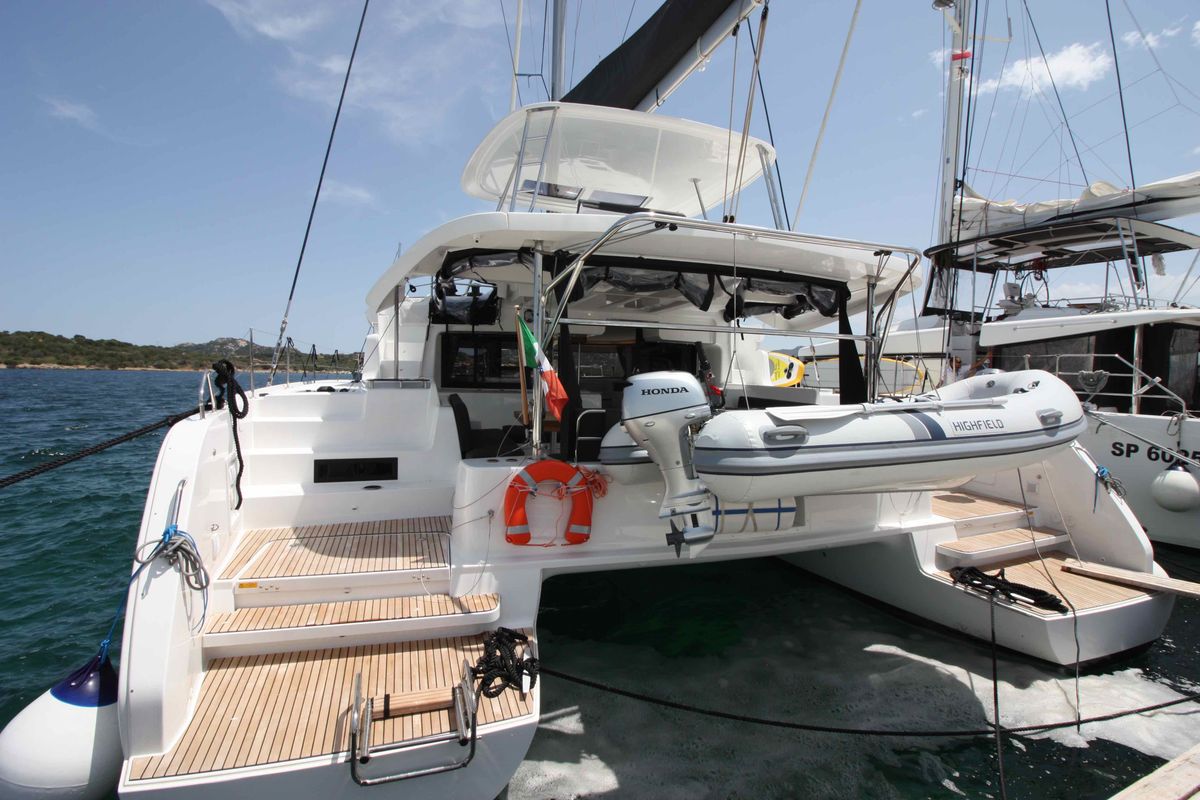 Exterior view of Westerlund, a Lagoon 46 catamaran at Grand Anse, Grenada