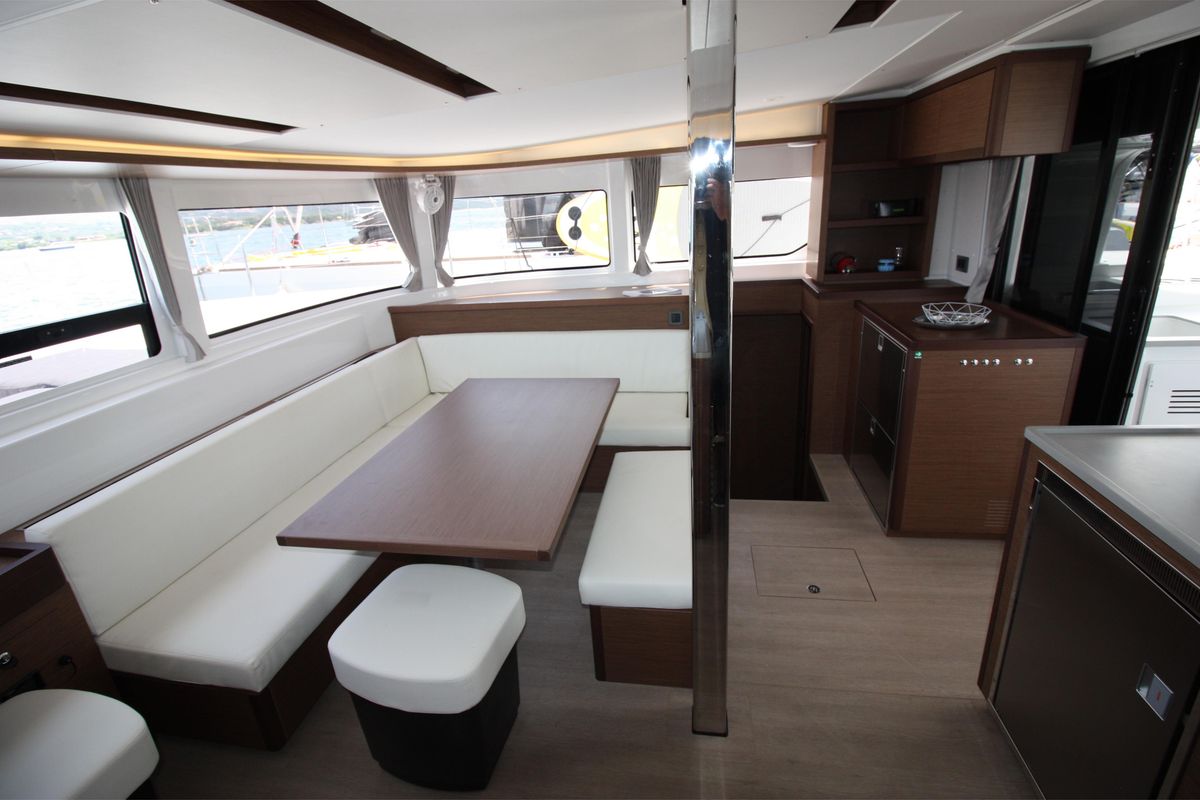 Salon of Westerlund, a Lagoon 46 catamaran at Grand Anse, Grenada