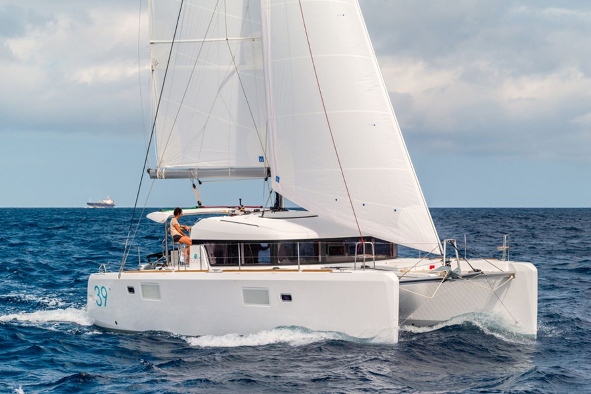 Exterior view of Bob Cat, a Lagoon 39 catamaran at Grad Šibenik, Croatia