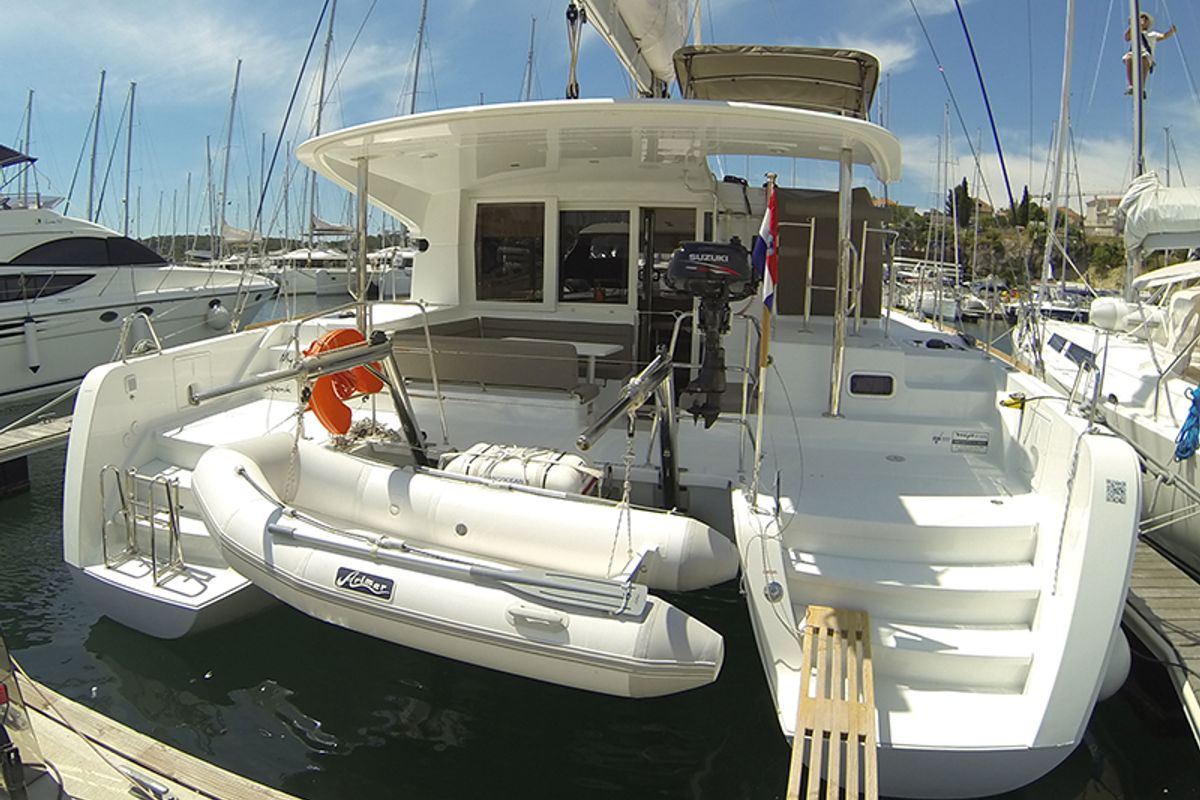 Exterior view of Bob Cat, a Lagoon 39 catamaran at Grad Šibenik, Croatia