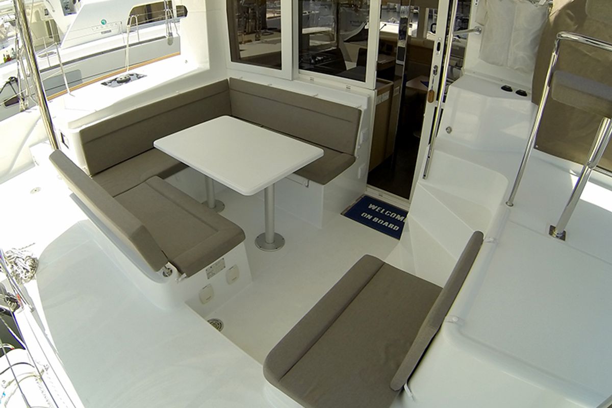 Deck of Bob Cat, a Lagoon 39 catamaran at Grad Šibenik, Croatia