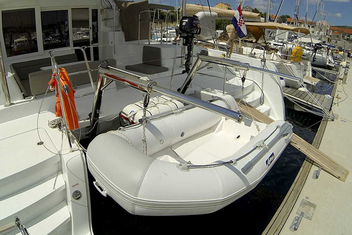 Deck of Bob Cat, a Lagoon 39 catamaran at Grad Šibenik, Croatia