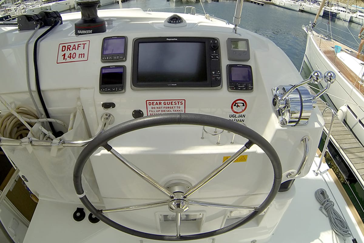 Deck of Bob Cat, a Lagoon 39 catamaran at Grad Šibenik, Croatia