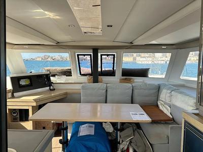 Salon of LIPARA, a Fountaine Pajot Lucia 40 catamaran at U Pàize/Carloforte, Italy