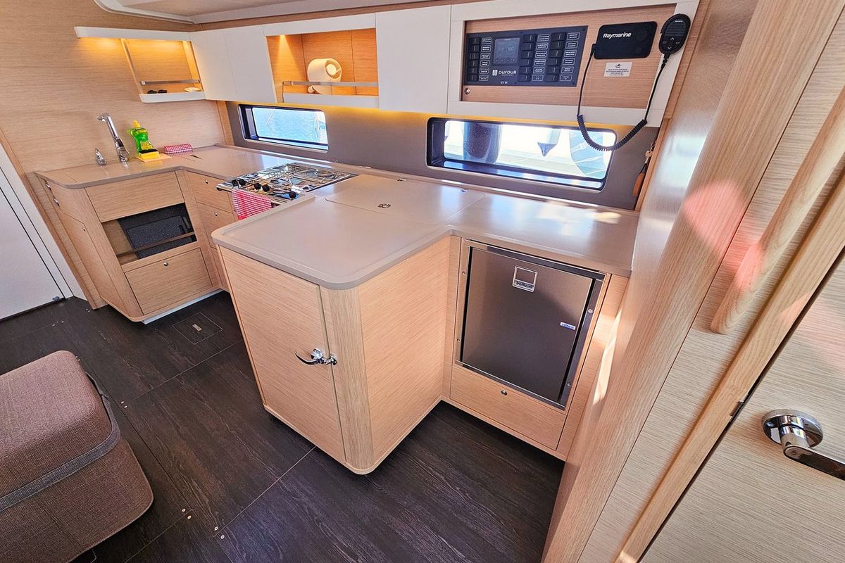 Galley of Furioso, a Dufour 44 sailboat at Grad Kaštela, Croatia