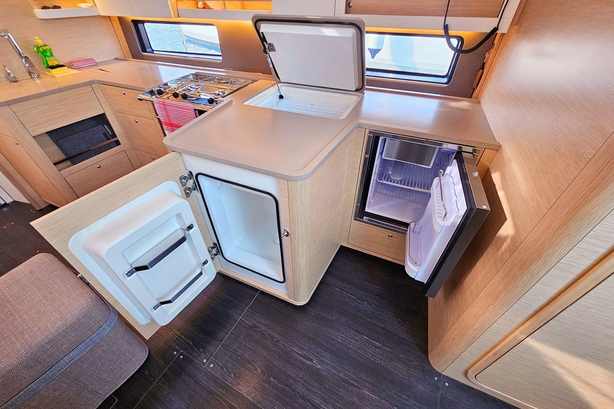 Galley of Furioso, a Dufour 44 sailboat at Grad Kaštela, Croatia