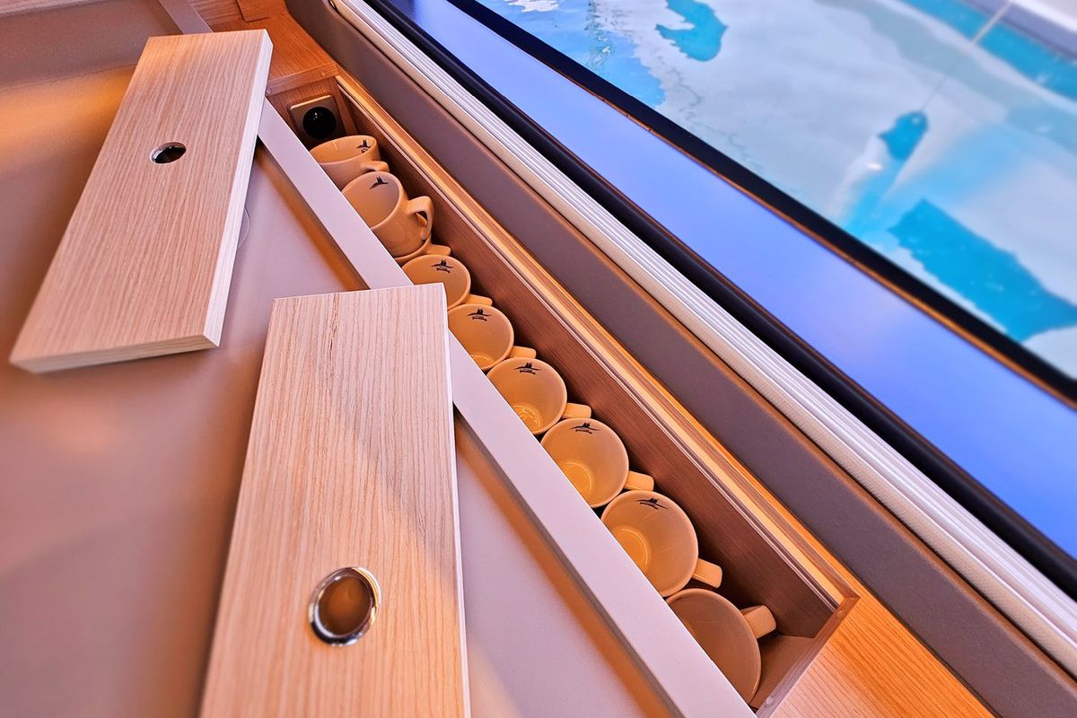 Galley of Furioso, a Dufour 44 sailboat at Grad Kaštela, Croatia