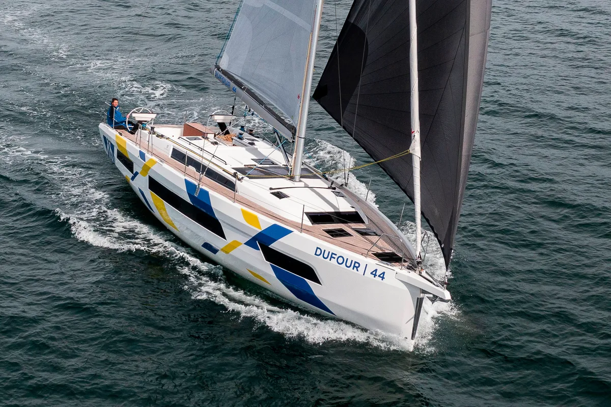 Exterior view of Furioso, a Dufour 44 sailboat at Grad Kaštela, Croatia