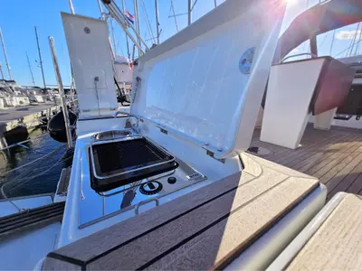 Deck of Furioso, a Dufour 44 sailboat at Grad Kaštela, Croatia