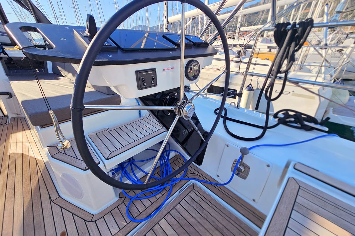 Cockpit of Furioso, a Dufour 44 sailboat at Grad Kaštela, Croatia