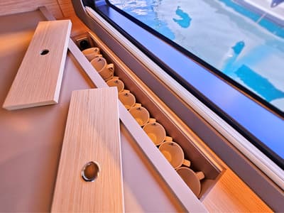 Galley of Furioso, a Dufour 44 sailboat at Grad Kaštela, Croatia