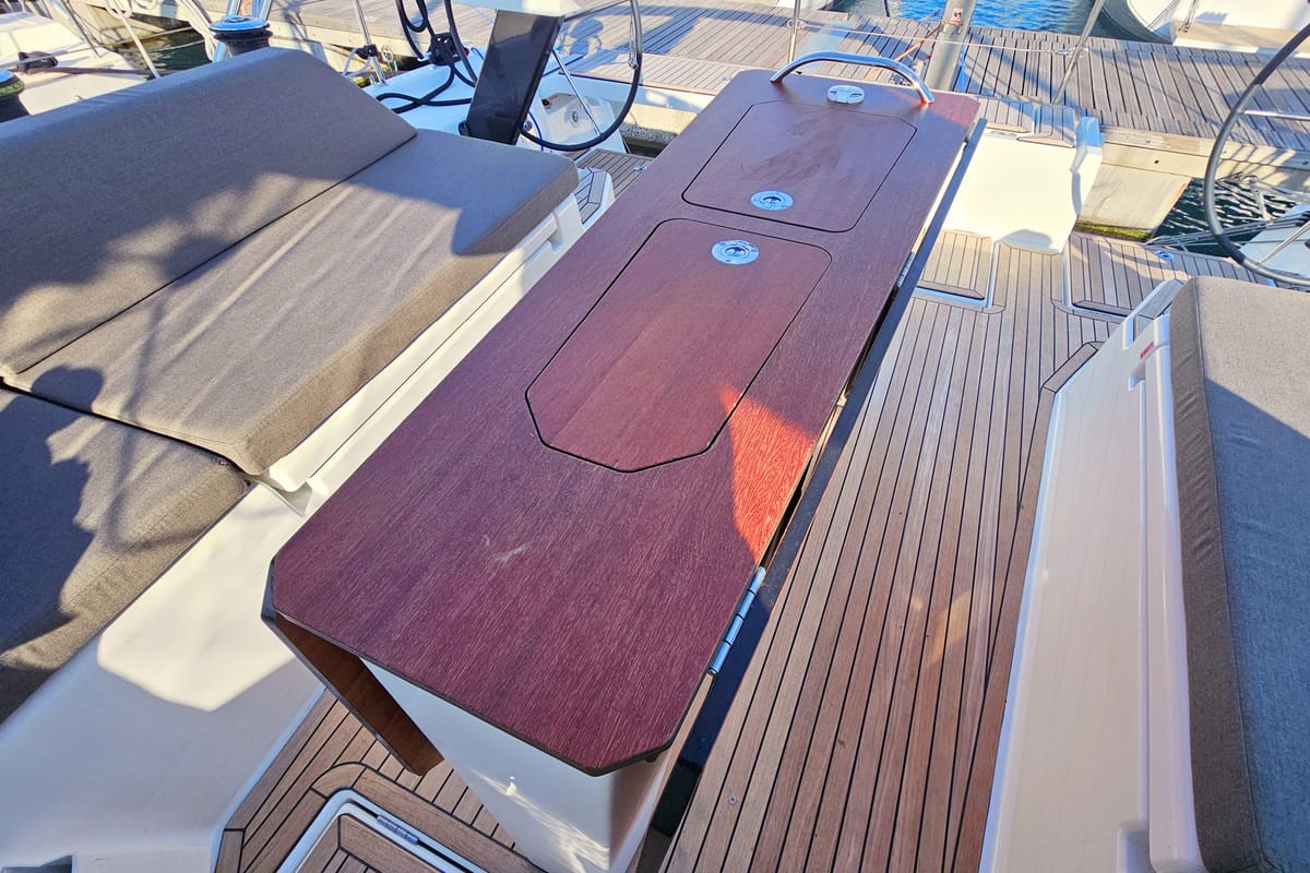 Deck of Furioso, a Dufour 44 sailboat at Grad Kaštela, Croatia