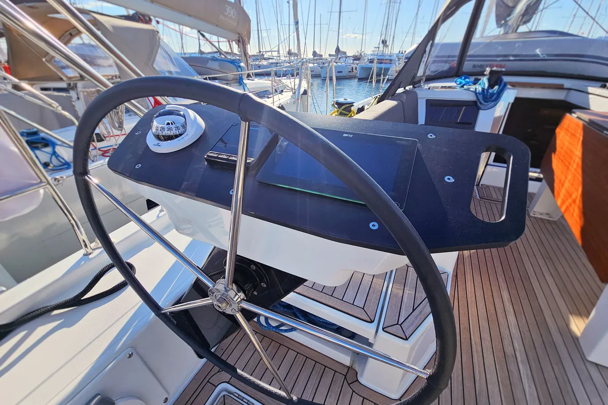 Cockpit of Furioso, a Dufour 44 sailboat at Grad Kaštela, Croatia