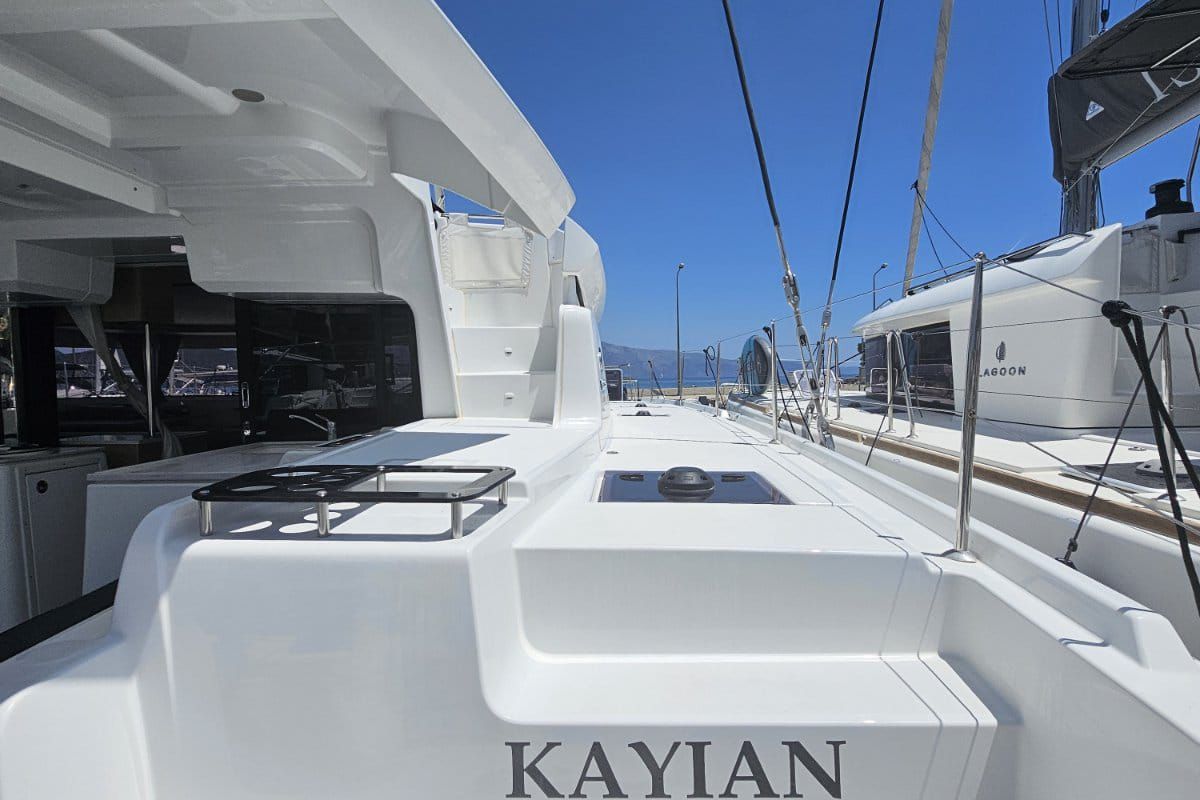 Exterior view of Kayian, a Lagoon 46 catamaran at Municipal Unit of Ellomenos, Greece