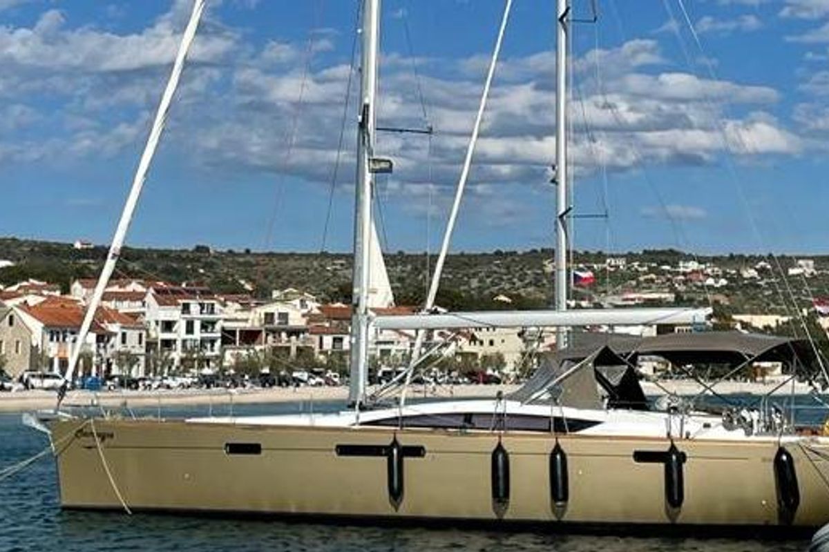 Exterior view of CHAMPAGNE, a Jeanneau 57 sailboat at Grad Šibenik, Croatia