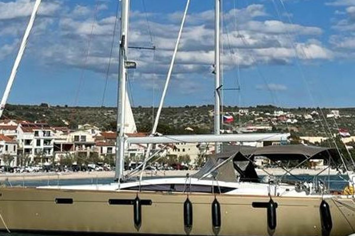 Exterior view of CHAMPAGNE, a Jeanneau 57 sailboat at Grad Šibenik, Croatia