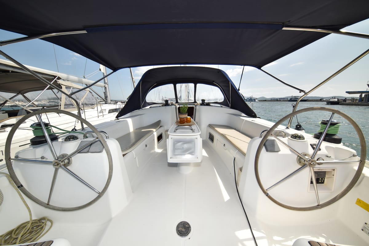Cockpit of Principessa, a Beneteau Cyclades 50.5 sailboat at Općina Sukošan, Croatia
