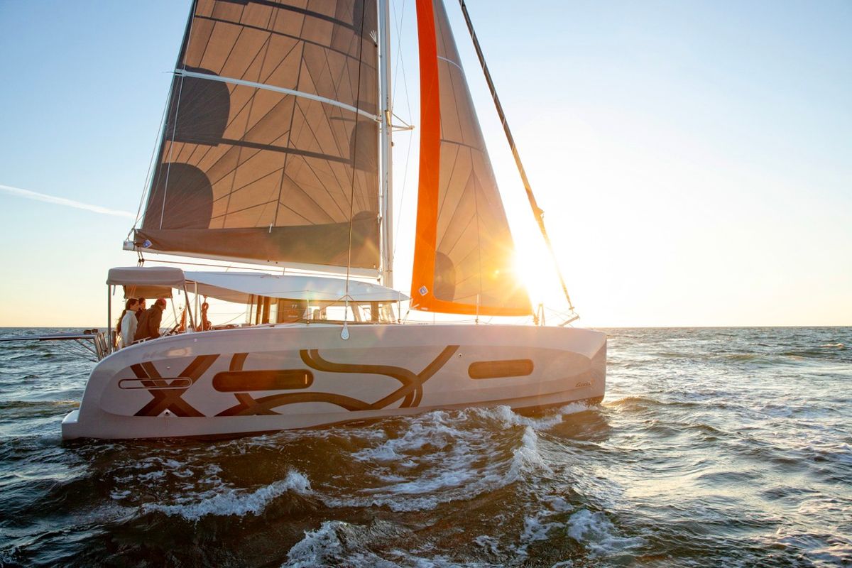 Exterior view of Elyvian Spirit, a Excess 11 catamaran at Taranto, Italy