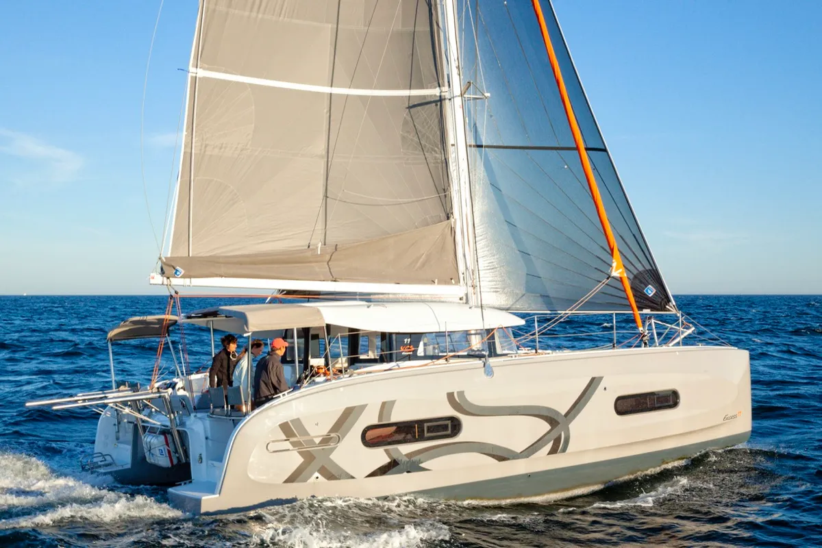 Exterior view of Elyvian Spirit, a Excess 11 catamaran at Taranto, Italy