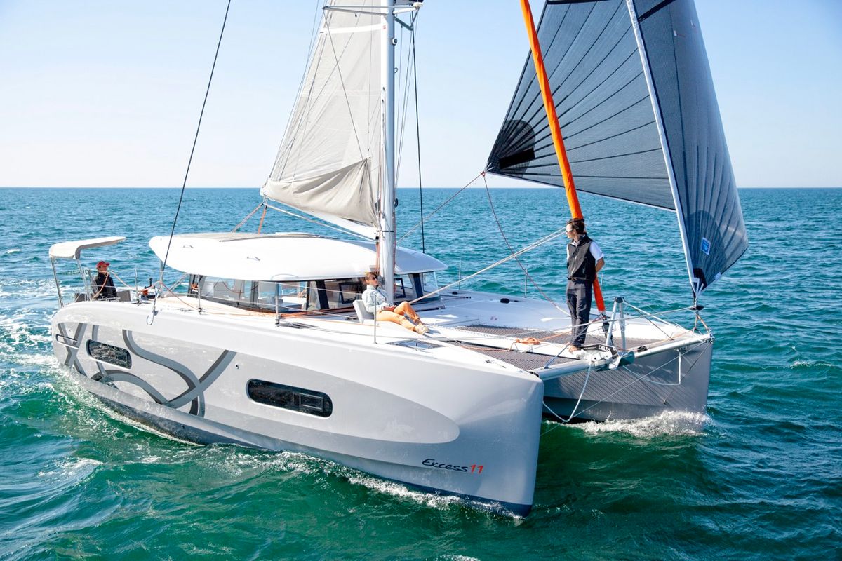Exterior view of Elyvian Spirit, a Excess 11 catamaran at Taranto, Italy