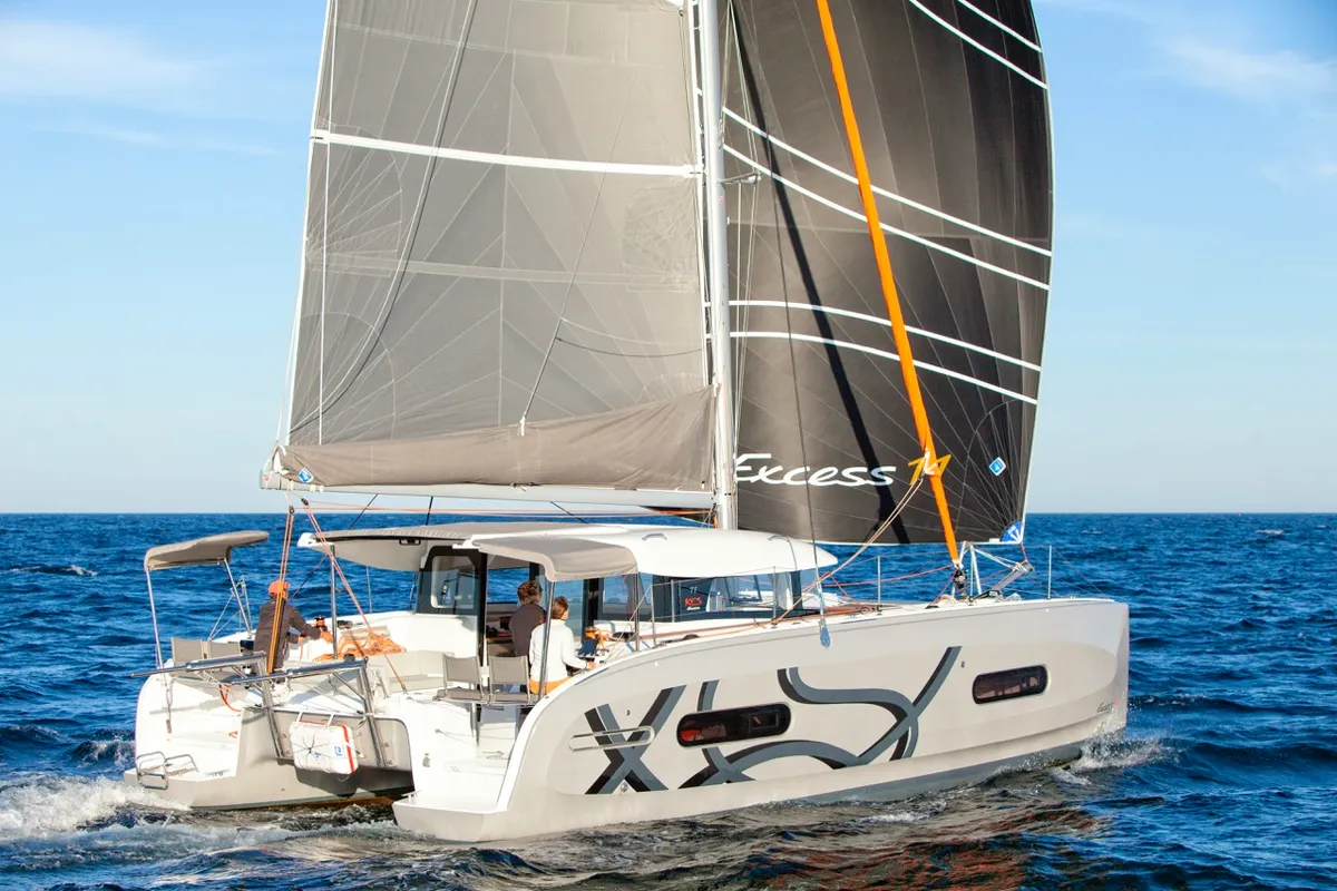 Exterior view of Elyvian Spirit, a Excess 11 catamaran at Taranto, Italy