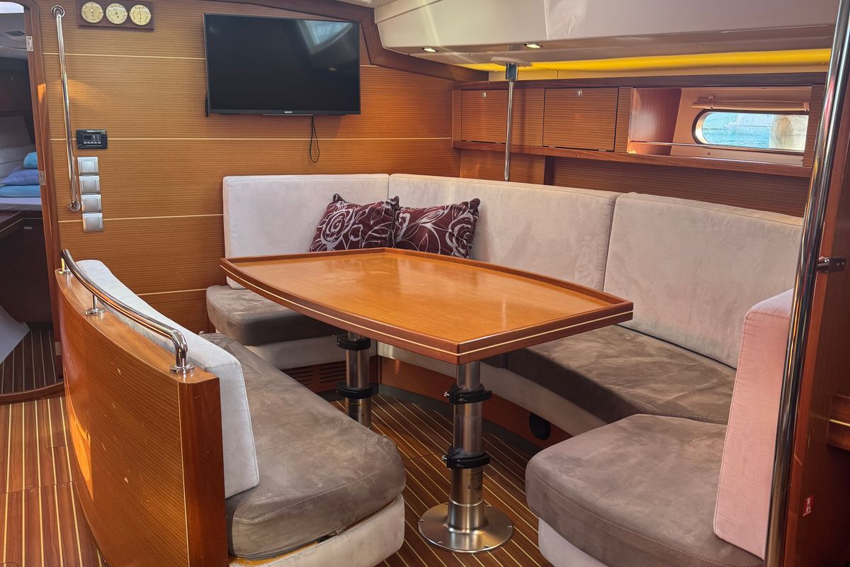 Salon of Team Adventure, a Delphia Yachts Delphia 47 sailboat at Općina Rogoznica, Croatia
