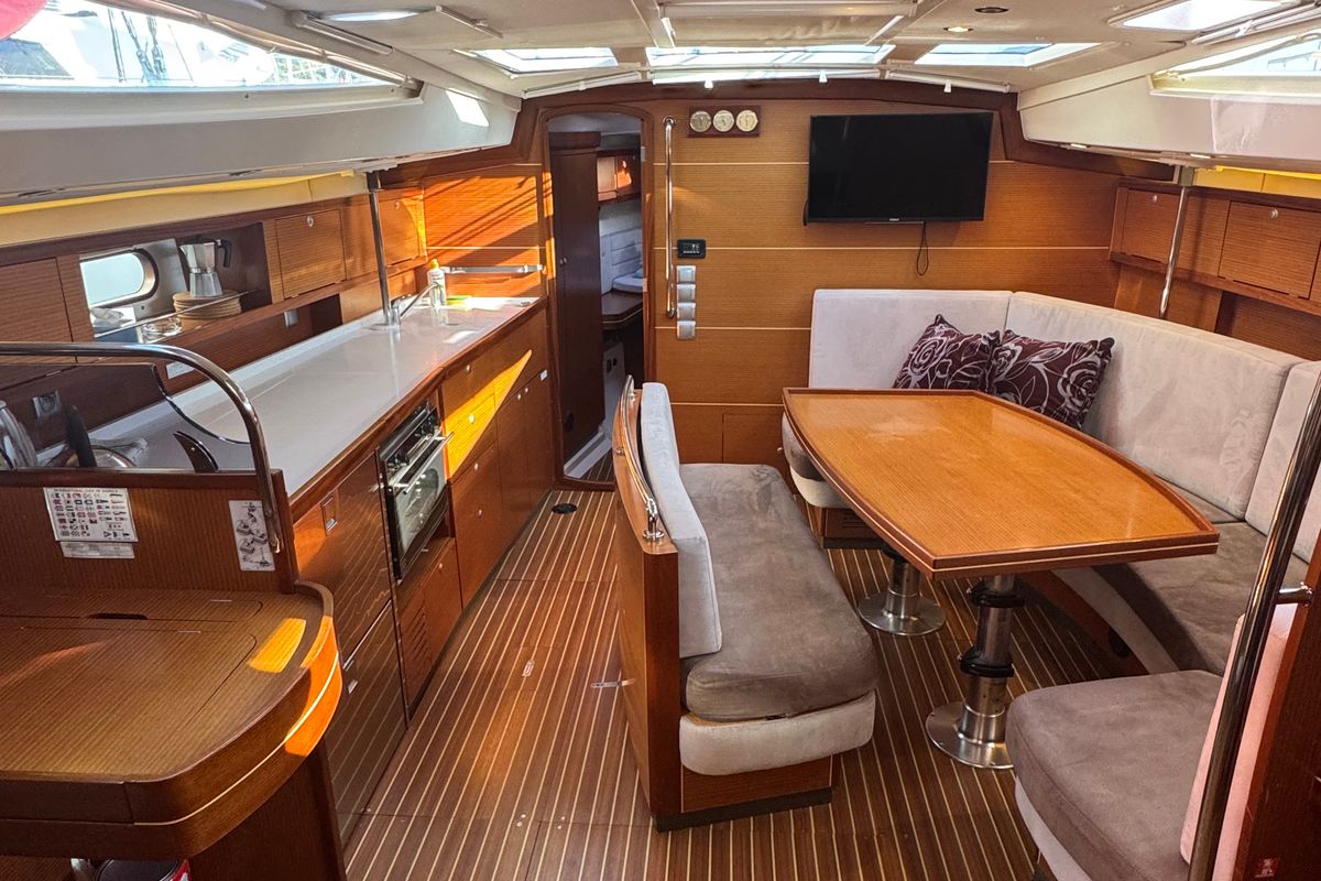 Salon of Team Adventure, a Delphia Yachts Delphia 47 sailboat at Općina Rogoznica, Croatia