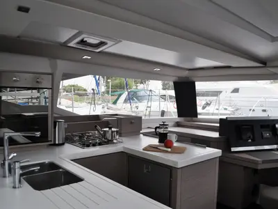Galley of Nancy, a Fountaine Pajot Astréa 42 catamaran at Marina Delta Kallithea, Greece