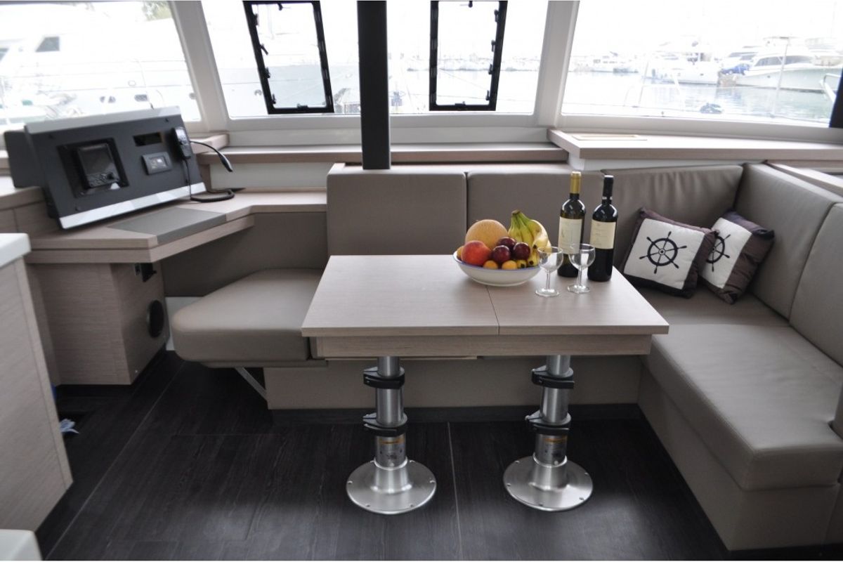 Salon of Nancy, a Fountaine Pajot Astréa 42 catamaran at Marina Delta Kallithea, Greece